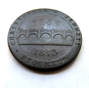 1813 CHRISTOPHER & JENNETT STOCKTON BRITANNIA FICHA DE UN CENTAVO - Imagen 1 de 3