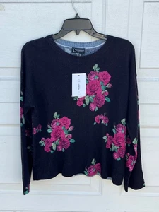 C By Bloomingdale’s Cashmere Floral Sweater crew neck long wide sleeves size S - Picture 1 of 4