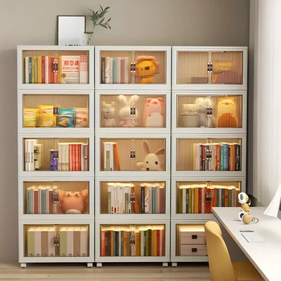 STAPELBOX FALTBARE AUFBEWAHRUNGSBOX MIT DECKEL GROSS MIT TÜREN UND RÄDERN WEISS - Bild 1 von 4