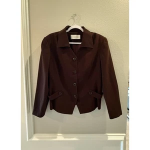 Dana Buchman Damen braun Wolle 4 Knopf Verschluss Jacke Blazer Größe 14 - Bild 1 von 6