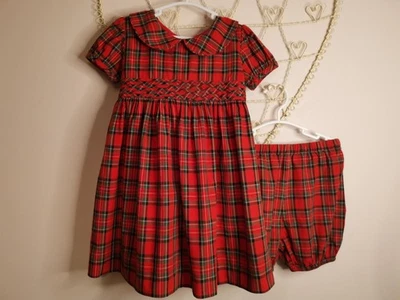 Rachel Riley Red Tartan PinTuck Dress & Bloomers age 2 years - Image 1 of 4