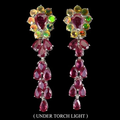 925 Sterling Silver Earrings Pear Ruby 7x5mm Fire Opal Natural Gemstone Jewelry - Image 1 of 4