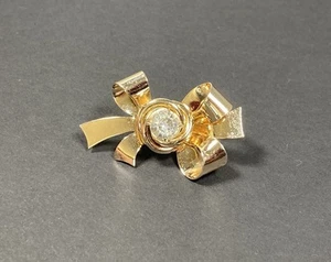 Vintage Coro Flower and Bow Brooch Gold Tone Clear Crystal Center Signed - Picture 1 of 10