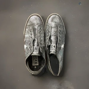 Converse All Star Womens 9 Silver Sparkle Glitter No Lace Slip On Shoes - Picture 1 of 7