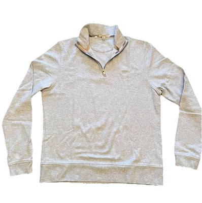 博柏利 Brit 灰色运动衫男式 XL 1/4 拉链套衫长袖 100% 棉 — 第 1/4 张图片