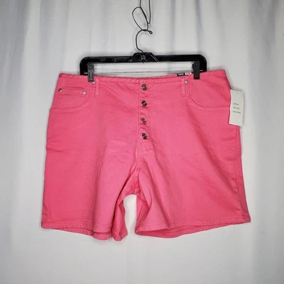 LA Blues Fashion Bug Button Fly Stretch Denim Shorts Womens 20W Pink Vtg 90s Y2K - Image 1 of 4