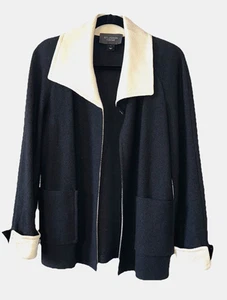 ST. JOHN Caviar Size 4 Santana Knit Open Front Dressy Jacket Black Embellished - Picture 1 of 12