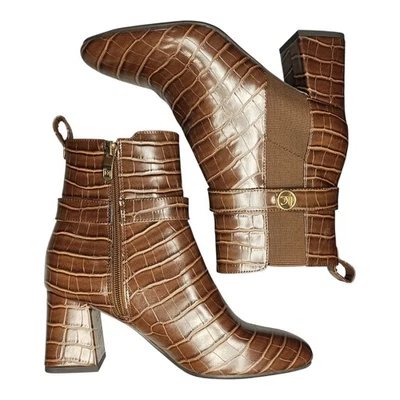 Liz Claiborne Mister Block Heel Booties Womens US 6M Brown Memory Foam Side Zip - Image 1 of 4