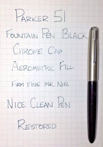 Parker 51 aerometrischer schwarzer Schaft Chromkappe feine Feder sauber Stift restauriert - Bild 1 von 14