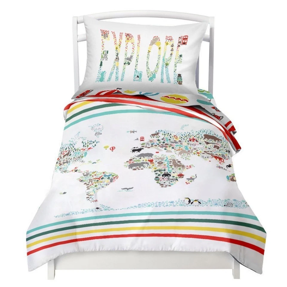 Twin Size Bedding Duvet Cover World Map Design 2 Piece Set Unisex, Soft Brush... - Image 1 of 4