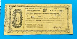 PRESTITO DI SARDEGNA 1864 VAGLIA PER UN OBBLIGAZIONE FRANCHI 15 - Picture 1 of 2