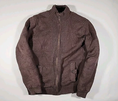 Mens Knit Sweater Fleece Lined Jacket Brown/Bleack Size Large Outdoor Life Zip - Image 1 of 4