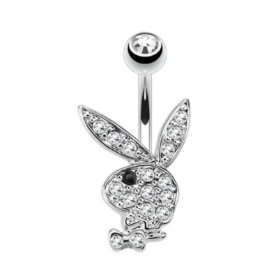 Anillo colgante de conejo pavimentado circonita cúbica gemas acero quirúrgico perforado ombligo nuevo Foto 1 de 2