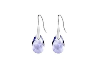 Pear shaped Crystal Earrings Austrian Crystals 925 Silver TANZANITE - Picture 1 of 3