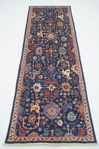 3 x 8 ft Navy Blue Bidjar Afghan Hand knotted Oriental Transitional Runner Rug - Picture 1 of 15