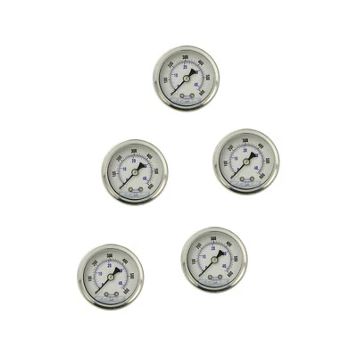 5 PACK LIQUID FILLED PRESSURE GAUGE 0-600 PSI, 1.5" FACE, 1/8" NPT BACK MOUNT - Image 1 of 3