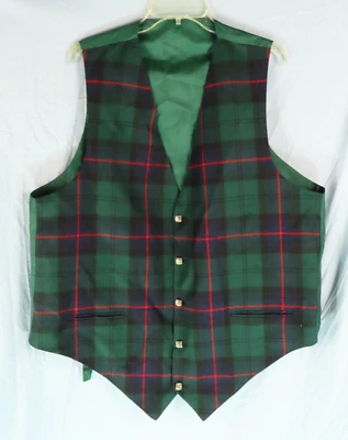 SCOTTISH Tartan Plaid FORMAL KILT WAISTCOAT VEST Green/Red/Black/Blue 2XL/50" - Image 1 of 4