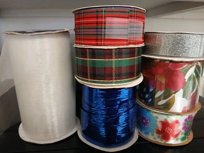 7 Rolls of Ribbon Secular/Sacred Christmas-Organza-Sapphire-Variety - Image 1 of 4