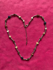 Silver necklace red blue neutral stone hearts silver beads 18" Christmas gift
