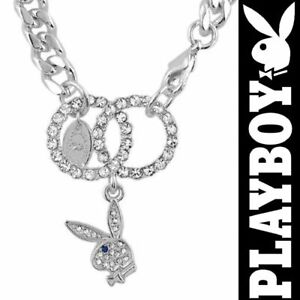 Playboy Bracelet Bunny Charm Bling Infinity Circle Cuban Link Chain Hip Hop Thug