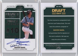 2012 Leaf Ultimate Draft Draft Day Silver /10 David Dahl #DD-DD1 Auto