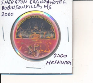 ROBINSONVILLE MISSISSIPPI CASINO CHIP - 2000 SHERATON CASINO $5.00 MILLENIUMCHIP - Bild 1 von 2