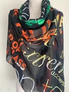 Desigual Large Scarf Shawl Wrap Black Multicolor Script Boho Artsy 74x86 - Picture 1 of 7