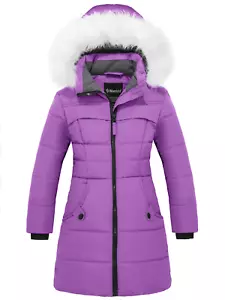 Girls' Winter Coat Padded Puffer Jacket Warm Waterproof Fleece Jacket Purple 10/ - Picture 1 of 9