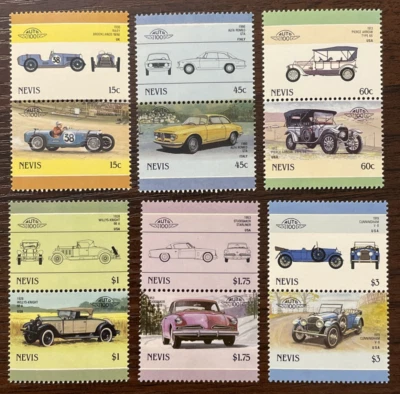 Nevis 1984-86 Cars 6 Se-Tenant Pairs Mint set of 12 Scott #294-322 MNH - Image 1 of 2