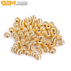 18K Yellow Gold Filled Round Corrugated Loose Spacer Beads For Jewelry Making - Picture 1 of 17