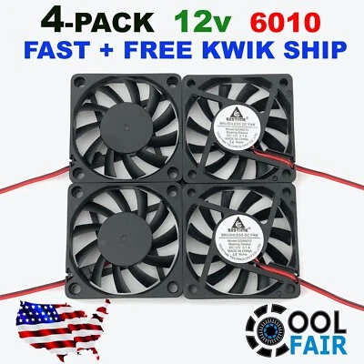 12V 60mm Cooling Fan 6010 PC DC Computer Case CPU 6cm 60x60x10mm 2-Pin 4 Pcs - Image 1 of 4