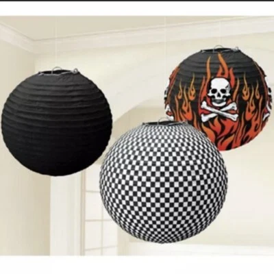 骷髅和火焰摇滚纸灯 (3) ~ 生日派对用品装饰 — 第 1/4 张图片
