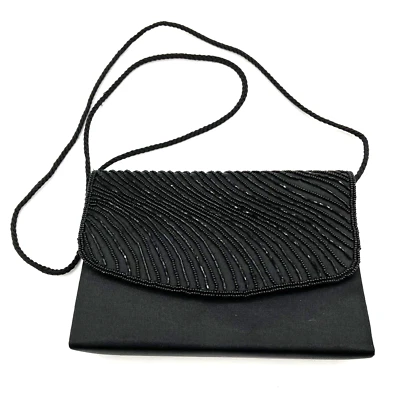Vintage Sasha New York Black Beaded Formal Evening Clutch Crossbody Bag - Image 1 of 4