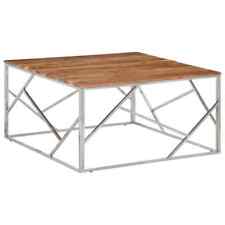 Coffee Table End Silver Stainless Steel and Solid Wood Acacia vidaXL