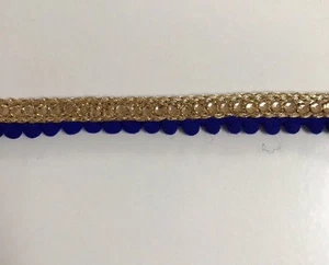 ATTRACTIVE INDIAN BLUE POM POM LACE with GOLD BRAID &CRYSTAL TRIM/LACE-One MTR - Picture 1 of 3