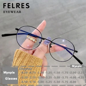 Metal Round Anti Blue Light Nearsighted Glasses Men Women Classic Myopia Glasses - Picture 1 of 20