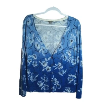 J. Jill 花卉纽扣长袖开衫丝绸羊绒混纺小号 — 第 1/4 张图片