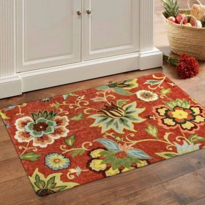 Red Kitchen Rugs 2'x3' Washable Non Slip Area Mat Modern Floral Door Entryway - Image 1 of 4