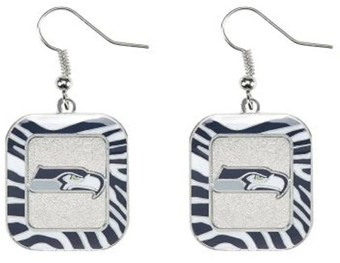 Seattle Seahawks NFL Team Color Zebra Stripes Silver Dangle Earrings Cover