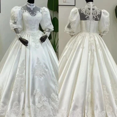 Hochzeitskleid Einfaches Brautkleid Spitze Applikationen Lange Ärmel Vintage - Bild 1 von 4