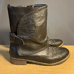 Jacobies Boots Women’s 7.5 Black Lace Cover Buckle Zip Side Rocker Biker PTSA-27 - Picture 1 of 10