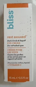 bliss REST ASSURED Dark Circle Depuffing EYE CREAM .5oz vitamin C caffeine NIB - Picture 1 of 2