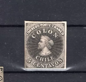 CHILE Colon First issue plate proof 5c on thick paper - Picture 1 of 2