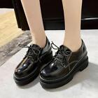Ladies College Oxford Patent Leather Chunky Heel Brogue Platform Shoes