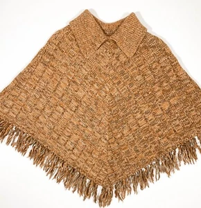 Vintage Wool Poncho Cape Cloak Folk Art Boho Fringe Southwest British Hong Kong - Picture 1 of 11