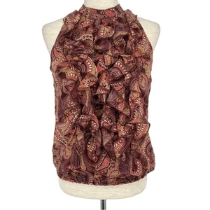 MOSSIMO Red Paisley Ruffle Front Sleeveless Blouse Size XS Business Casual - Picture 1 of 7