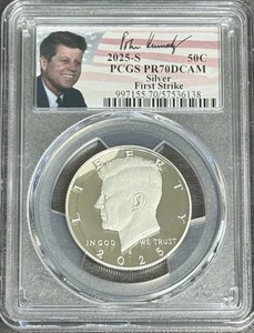 2025 S Silver Proof Kennedy Half Dollar PCGS PR70DCAM FS, Signed Portrait Label - Picture 1 of 2