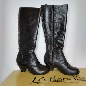 PORTLANDIA Spokane Mid Calf Boot 34W US Women's 4W Adjust Calf Black Leather - Picture 1 of 12