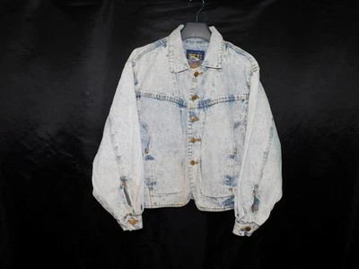 Vintage 80s Get! Mens M Acid Wash Blue Denim Jacket Paisley Lined Button - Image 1 of 4