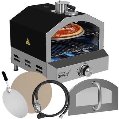 Deco Chef 2-in-1 Propane Gas Pizza Oven & Grill, Portable, w/ Pizza Stone, Black